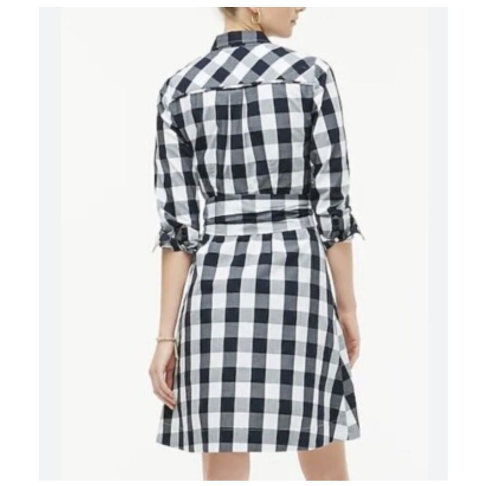 JCrew Womens Poplin Tie Waist Shirt Dress Navy Blue Gingham Preppy Spring Sz 12 - Picture 3 of 13